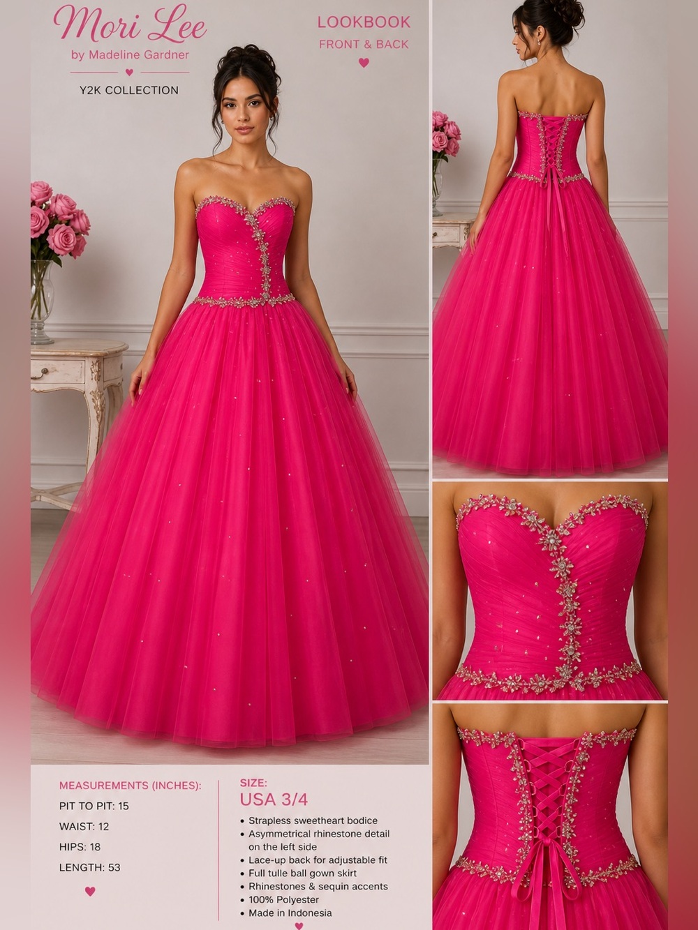 Mori Lee Hot Pink Quinceañera/Prom Ball Gown Size 3/4 💖